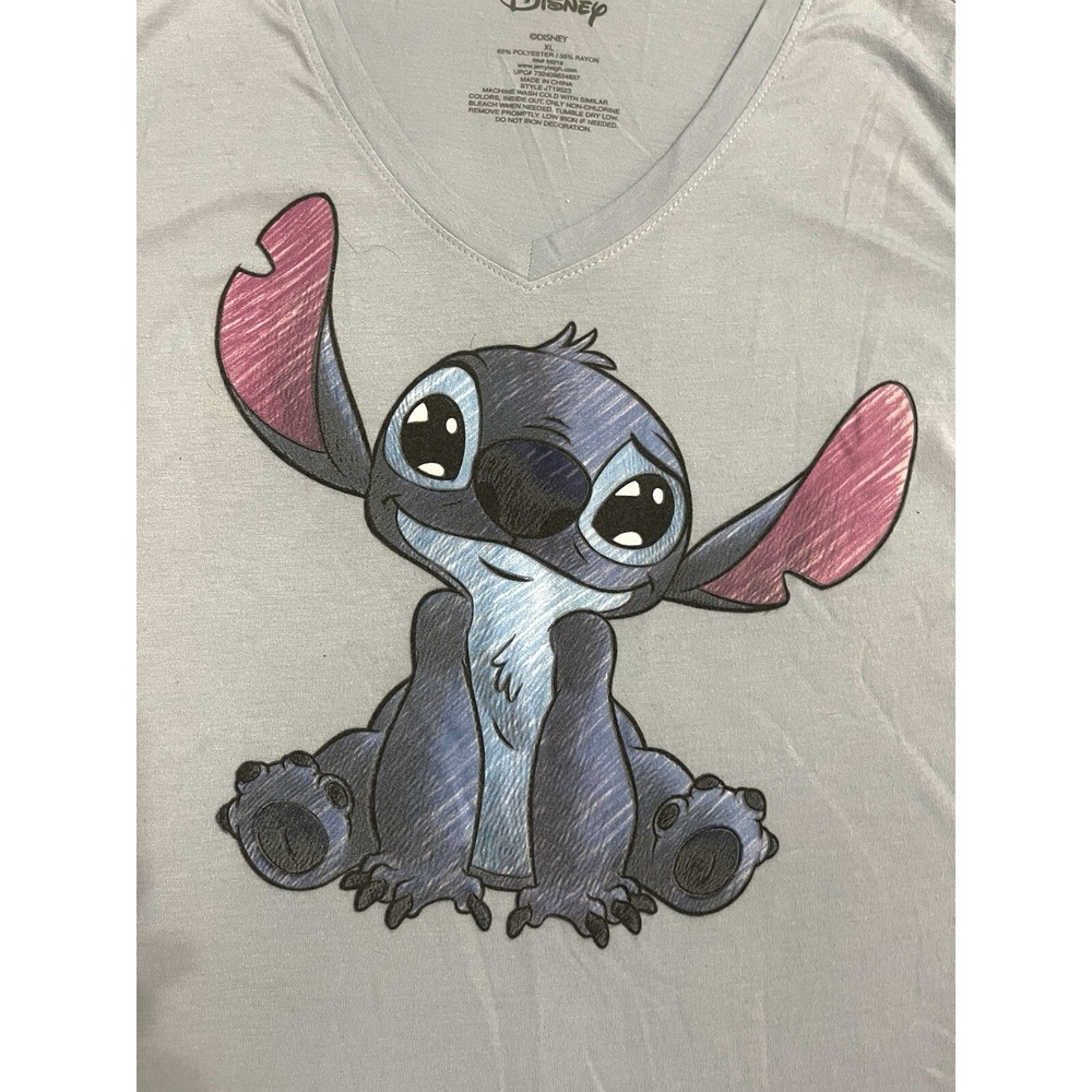 Lilo & Stitch Womens Size XL Light Blue Disney Short Sleeve V Neck T Shirt - Picture 2 of 4
